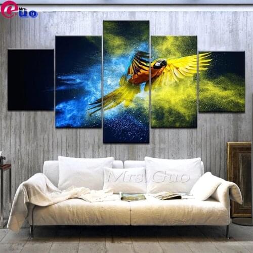 5 Pcs Diamond Painting Modern Animal Colorful Flying Parrot Full Drill Square DIY Diamond Cross Stitch Mosaic Round Home Decor