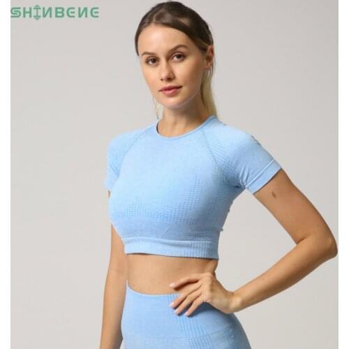 SHINBENE NEW COLOR Seamless Sport Set Women Fitness Workout Short-Sleeve Shirts High Waist Gym Shorts Sportswear Sold Separately