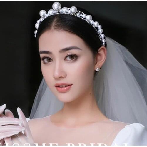 New Wedding Pearl Headband Hair Accessories Rhinestone Handmade Headdress Ladies Prom Headband Bride Tiara Hair Jewelry