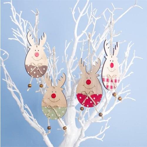 2020 New Year Christmas Decorations Wooden Smiley Elk Hemp Rope Pendant Button DIY Christmas Tree Decoration Pendant 2pcs FZ276