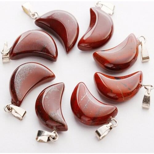 Wholesale 30pcs/lot fahsion Hot Sale Red Jasper Natural Stone Pendants Point Charms moon stone pendant Free shipping