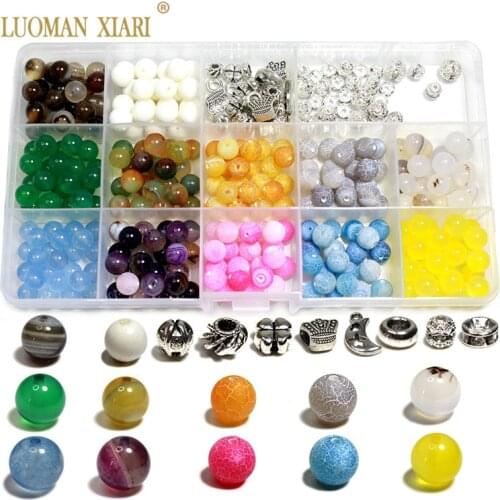 Wholesale New 2020 Jewelry Making Kits Agates Round Natural Stone Beads Alloy Charms Space beads for Jewelry Making Diy Bracelet