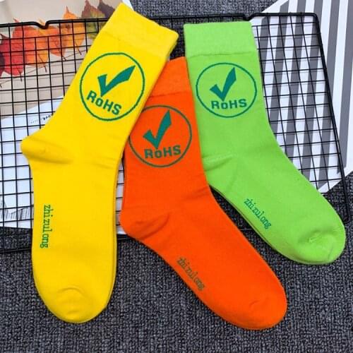 Adult Mid Calf Crew Dazzling Neon Bright Cotton Socks ROHS Youth Young Teenage Youths Sign Circle Symbol Mark Tick Off Check Yes