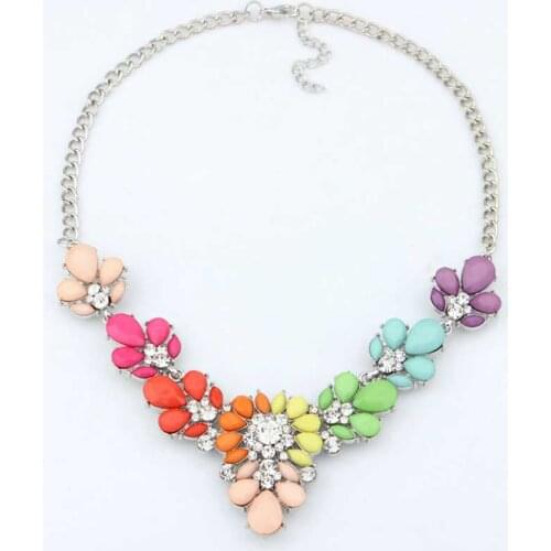 New Women Accessories Statement Necklace Crystal Flower Bib Chunky Choker Collar Pendant Silver Color Korean Style Jewelry cc