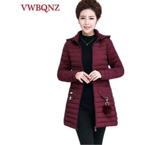 Large size Middle-aged ladies Parka Cotton Hooded Coat Warm Slim Medium long Outerwear Solid Casual Female Winter Jacket 5XL 6XL
