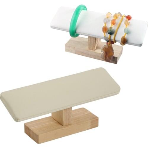 White PU Bamboo Wood Watch Bracelet Chain Stand Display T-bar Bangle Holder Shelf Watch Display Rack Jewelry Storage Organizer