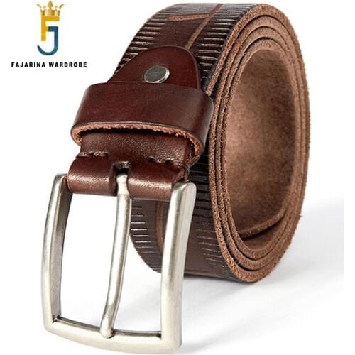 FAJARINA Mens Fashion Unique Design Striped Quality Solid Cow Genuine Leather Belts Male Dress Accessories Belt for Men FJ18031