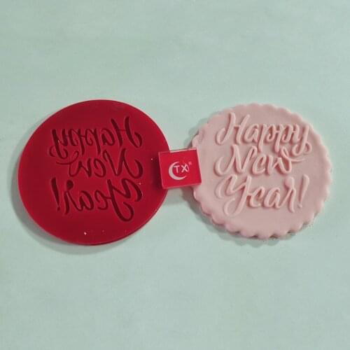 Acrylic Merry Christmas Embossed Mold Happy New Year Fondant Sugar Craft Cookies Embosser Cutter Fondant Cake Decorating Tool