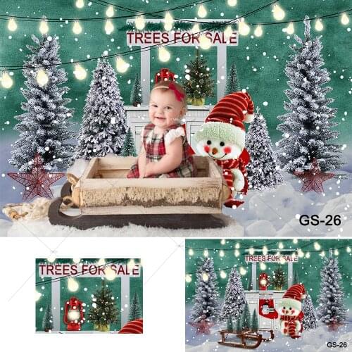 Christmas Winter Snow Photography Backdrop Children Portrait Photoshoot Background Christmas Pine Tree Shop Snowman Xmas Decor
