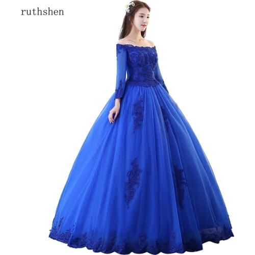 Ruthshen Quinceanera Dresses Royal Blue Masquerade Vestido Vintage Off The Shoulder Ball Gown Puffy Prom Dresses 2020 New