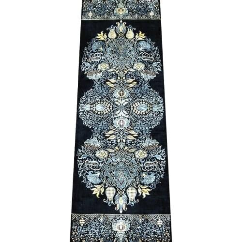 Seeykeep™ 2x6ft Silk Handknotted Stunning Blue Floral Badge Yoga Rug-NY3016240