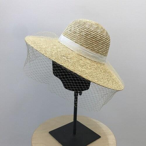 2019 spring summer retro elegant Hepburn wind mesh large along the wheat straw sunscreen beach straw hat sunshade holiday hat