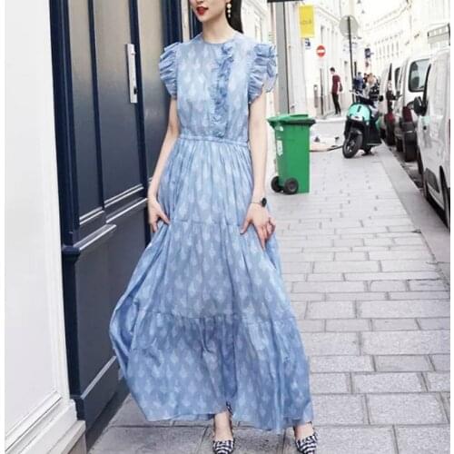 Blue elegant maxi dresses for women cascading ruffle party dress women