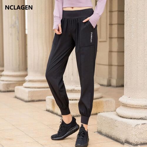 NCLAGEN Sports Trousers Women Pockets Loose Casual Fitness Leggings High Waist Gym Dry Fit Workout Running Sweatpants Yoga Pants