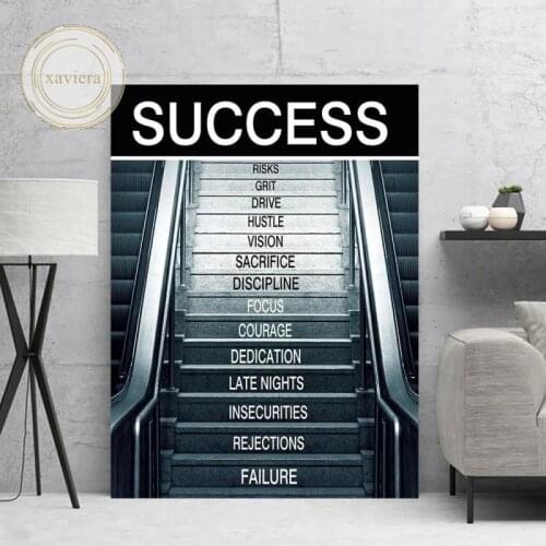 Success Stairs Vintage Canvas Painting Nordic Modern Inspirational Vocabulary Retro Poster Art Picture Home Decor Living Room