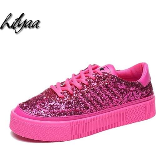 Spring Women Flats Bling Sneakers PU Leather Casual Color Chunky Flats Tenis Feminino Trainers Footware Girls Running Sneakers