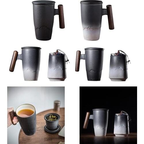 Vintage Ceramic Tea Cup with Lid and Infuser Tea Strainer Mug for Home Office 350ml