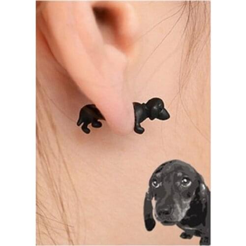 Punk Jewelry Pet 3D Animal Dachshund Dog Male and Female Cartoon Animal Stud Earrings Cute Dog Animal Piercing Stud Earrings