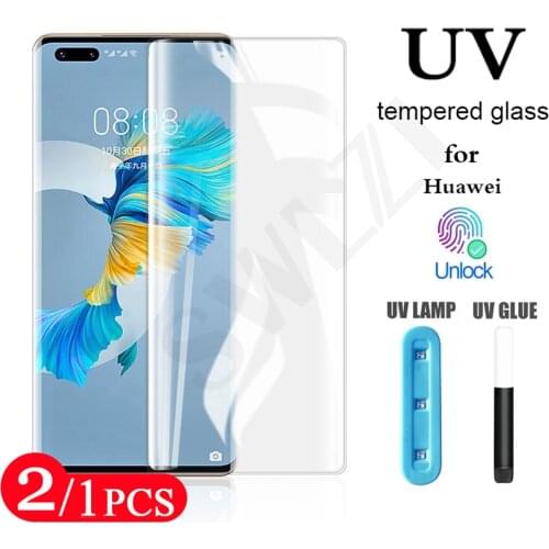 2/1Pcs 9D protective film for Huawei nova 7 8 mate 20 30 30E 40 pro plus RS 40E P30 P40 UV tempered glass phone screen protector