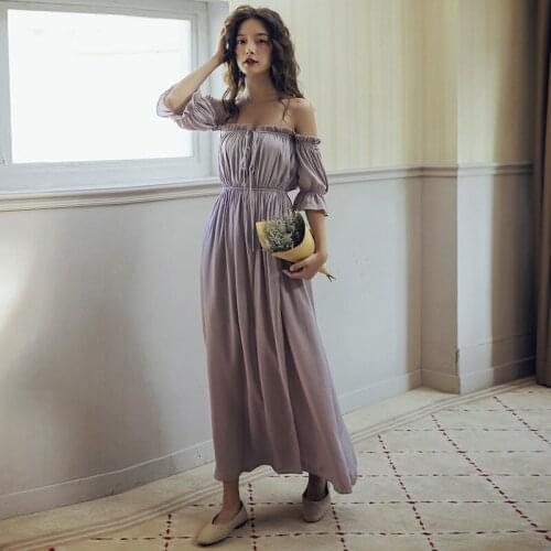 Fashion women new arrival off shoulder long formal dress casual outdoor party high quality backless holiday a-line dress