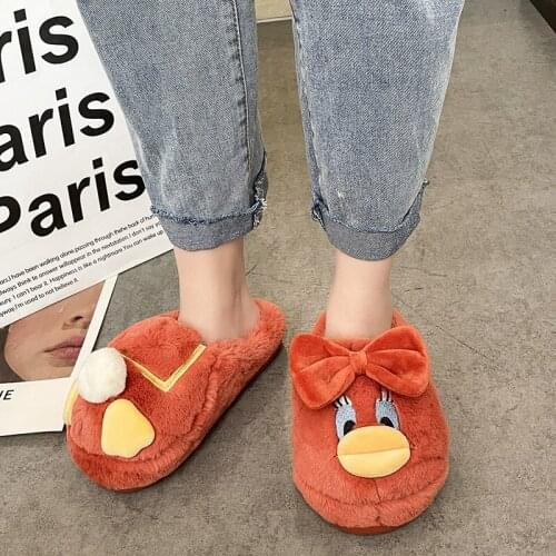 Winter Women Slipper Cute Cartoon Duck House Indoor Slipper Soft Sole Cartoon Design Lovers Home Floor Shoes Fashion Slides