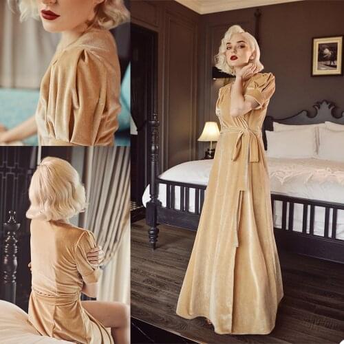 Gold Autumn Bridal Sleepwear Custom Made Short Sleeves Nightgowns Elegant Party Night Gowns
