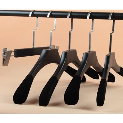 10 pcs/lot Black Wooden Flocking Hanger for Coat Retro Solid Wood Clothes Hangers Anti-skid Should Clothing Hanging No Trace