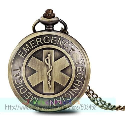 100pcs/lot 0014# Hot Bronze emergency technician medical pocket watch quartz necklace chain pocket watch for unisex