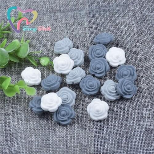 15 PCS Monochrome Colors Rose Silicone Flower Beads,3D Rose Loose Beads,Silicone Flower Beads Double Faced Sensory Rose Beads