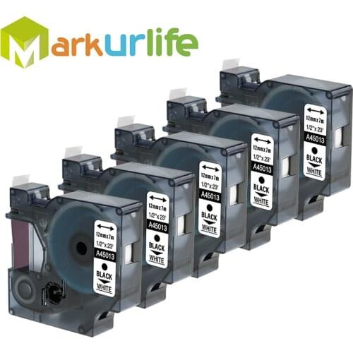 5 Pack Replacement Labeling Tape D1 45013 Black on White Cartridge Compatible for Dymo LabelManager Writer Maker 280 160 260P