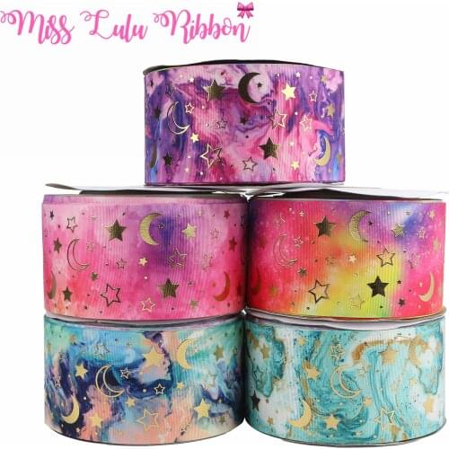 3 "75mm Moon Star Dot Print Gradient Satin Ribbon DIY Gift Wrapping Birthday Party Decoration Hair Knot 50 Yards / Roll