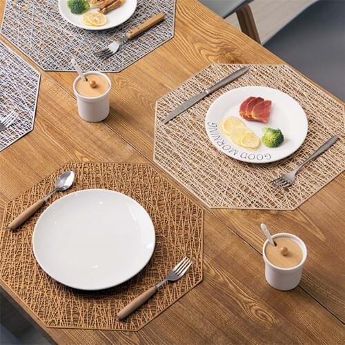 ONEUP Octagonal Hollow Placemats PVC Waterproof Non Slip Table Mats Heat-insulated Pad Coaster Home Decoration Dinner Placemat