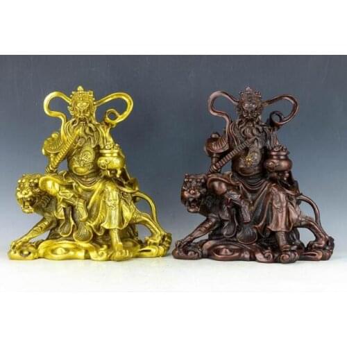 Free shipping 25.5cm Feng Shui pure copper Wucai Shen Zhao Gongming Buddha statue riding tiger mascot ornaments