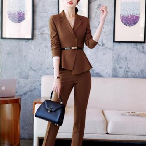 Pant Suits For Women Set 2020 Office Ladies Wear Formal Work Long Sleeve Blazer Jacket Pants Elegant Pantsuits Plus Size XXXL