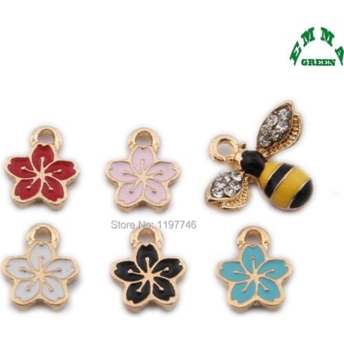 Enamel Charms Flower Bee 10pcs Christmas Pendants Ornaments Beads for Bracelet Earrings Jewelry Making