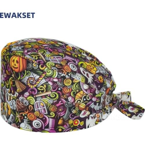 Nurse Work Surgicals Cap With Sweatband Adjustable Cotton Nursing Hat Beauty Bouffant Head Scarf Dental Clinic Scrubs Caps