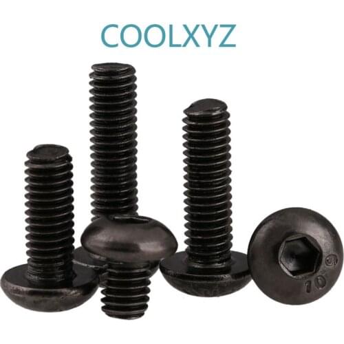 ISO 7380 Grade 10.9 Black Nickel Plating Semi-Circular Head Hexagon Screw Mushroom Head Hexagon Bolt M2-M3 25PCS