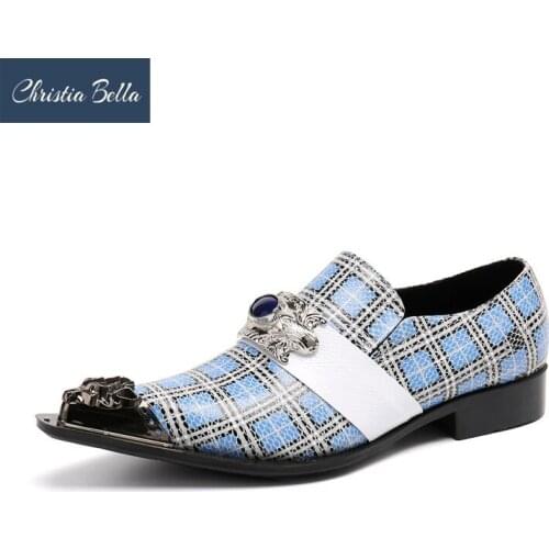 Christia Bella Italian Handmade Men Business Leather Shoes Metal Charm Pointed Toe Party Dress Shoes Fashion Formal Brogues