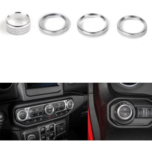 JXKaFa For Jeep Wrangler JL 2018 Car Interior Air Condition and Front Light Adjust Switch Button Decoration Ring Trim Styling