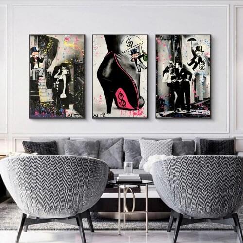 Pop Street Alec Monopoly Graffiti Art Money Canvas Painting Wall Art Posters Prints Wall Pictures for Living Room Home Cuadros