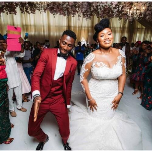 Handsome African Groom Tuxedos For Groomsmen Best Man Wedding Suit Mens Suits Formal Business Prom Blazer(Jacket+Vest+Pants)