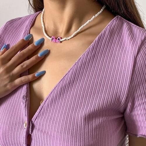 Creative sweet punk hand-woven frog clavicle chain pastoral simple rice bead fresh round bead necklace for women party wholesale