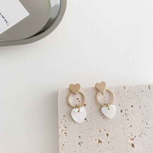 Orgin Summer Korean Fashion Geometrical Circle Love Heart Dangle Earrings for Women Handmade Hollow Out Earrings Wedding Jewelry