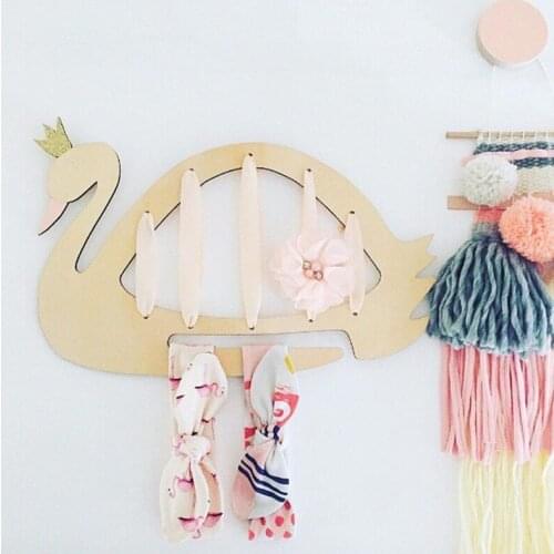 Basswood Wood Headwear Hairpin Storage Hanging on Wall Home Decoration Kids Room Girls Headgear Holder for jewelry Swan Hanger