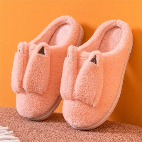 Cute Rabbit Ears Furrly Slippers Soft Sole Furry Slides Indoor Warm Platfrom Shoes Parent-child Shoes Home Shoes For Women 2021