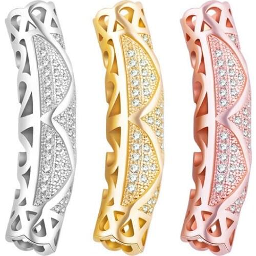 Fashion New Copper Micro-inlaid Zircon Hollow CZ Curved Tube Bracelet Necklace Part DIY Handmade Jewelry Find Making Accessories