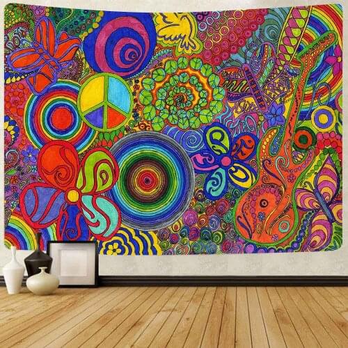 Simsant Groovy Tapestry Peace and Love Bohemia Hippe Flower Wall Hanging Tapestries for Living Room Bedroom Dorm Home Decor