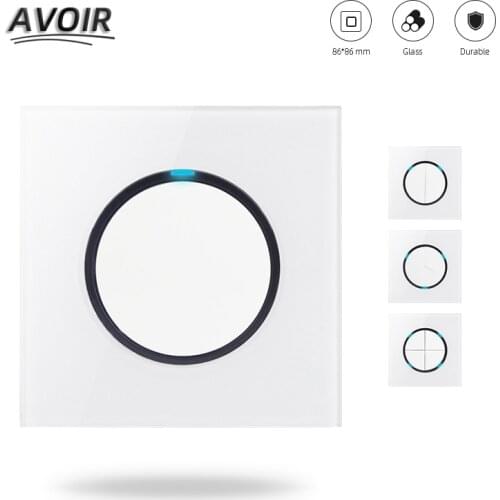 Avoir 1/2/3/4 Gang 1/2 Way Wall Light Switch With LED Indicator Tempered Glass Panel ON/OFF Button Switch Lamp Light 86Type