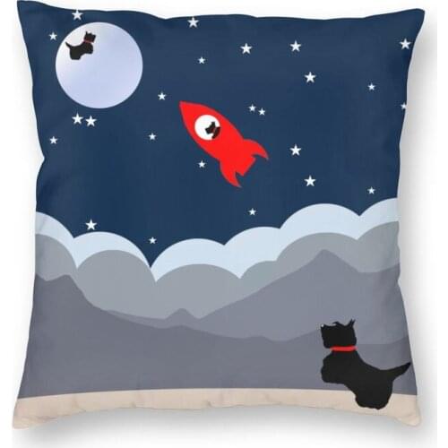 Scottie Dog Moon And Rocket Throw Pillow Cover Home Decor Square Cartoon Scottish Terrier Cushion Cover 45x45cm for Living Room
