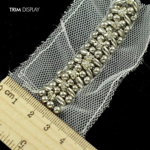 Beaded Crystal Rhinestones Trim Braided Net Lace Ribbon Embellishment Applique Trimming Sewing Supplies Material 5yd/T1003